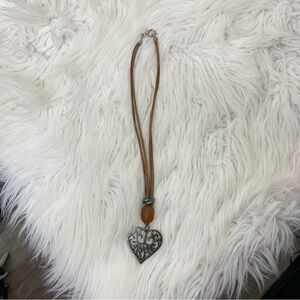 Brown and Silver Heart Pendant Necklace